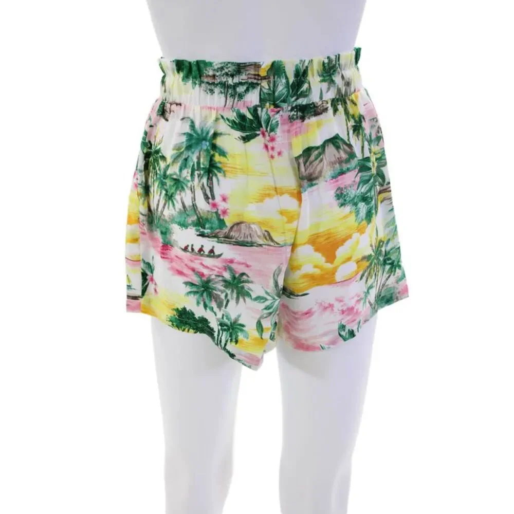 BB Dakota Womens Textured Elastic Waistband Floral Print Shorts Yellow Size XS